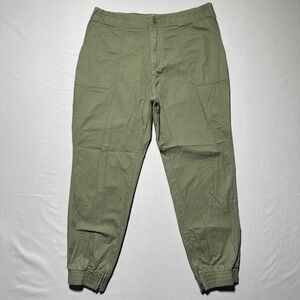 Pact Pants Mens XLarge Green Utility Jogger Elastic Waist Pockets Zipper Cuffs‎